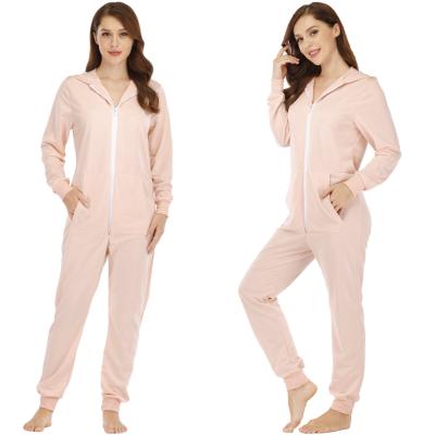 China Custom QUICK DRY Pajamas Women's Long Sleeve Solid Color Onesie With Hooded for sale