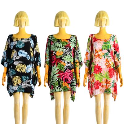 China 2021 New Arrivals Women's Casual Kimono Beach Dress Breathable Floral O-Neck Poncho Beach Dress Floral Print Sleeveless for Summer for sale