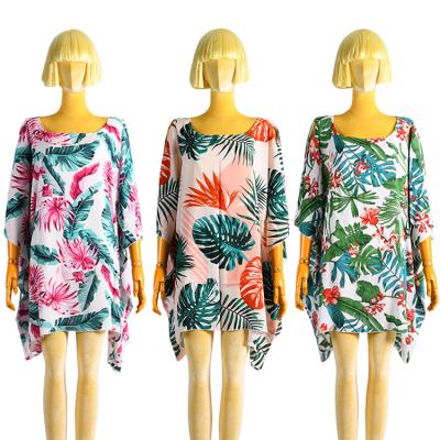 China New Arrivals Breathable 2021 Cover Up Poncho Beach Dress For Women Summer Tropical Flower Sleeveless O-Neck Casual Dress Women Dress for sale