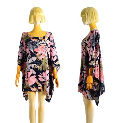 China 2021 New Arrival Breathable Beach Dress Cover Up Poncho Tropical Flower O-Neck Sleeveless Blouse Tops Women Summer for sale