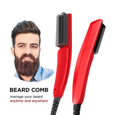 China New Arrival Negative Ion Generator Mini 3 in 1 Portable Electric Men's Beard and Mustache Hair Straightener Brush Straightening Comb Beard Straightener for sale