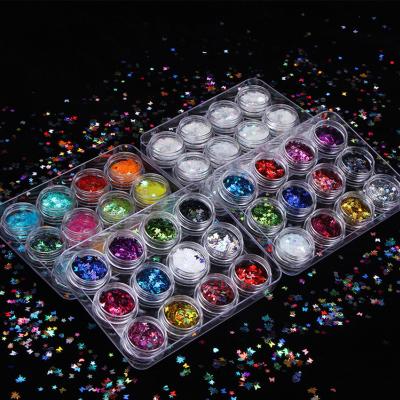 China IMAGNAIL 12pcs Finger Nail Art Beauty Set Laser Glitter Glitter Maple Leaf Star Moon Butterfly Holographic Shaped Nail Glitter For Nail Art for sale