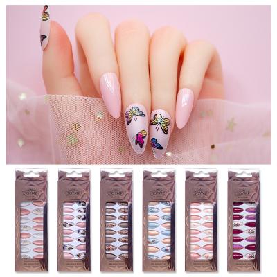 China DIY Nail Art IMAGNAIL New 24pcs 3D Heart Embossed Almond Short Press On Nails for sale