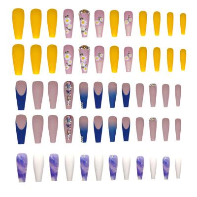 China DIY Nail Art IMAGNAIL 24pcs Leopard Daisy Flower Glitter Long Ballerina Coffin Artificial Nails Press On Nails for sale