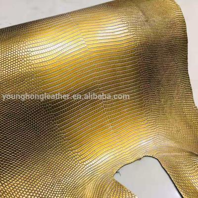 China 2021 New Style Sustainable Metal Gold Color Lizard Skin Genuine Leather for sale