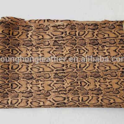 China Brown Color Sustainable Python Skin Pattern Fabric Goatskin Leather For Shoes for sale