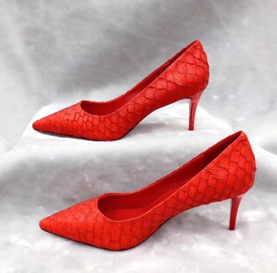 China Red color popular Tilapia style 100% genuine leather lady high heel leather shoes on sales for sale