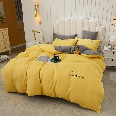 China Solid Color Duvet Cover Set Sustainable Luxury Queen Bed Sheet Set 4 Pcs Bedding Set for sale