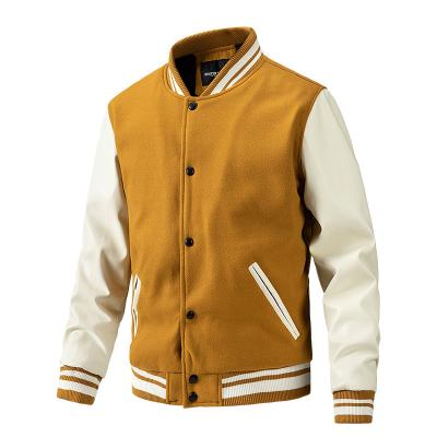 China Autumn and winter fashion American baseball uniform men's antibacterial border woolen PU sheath men's jackets for sale