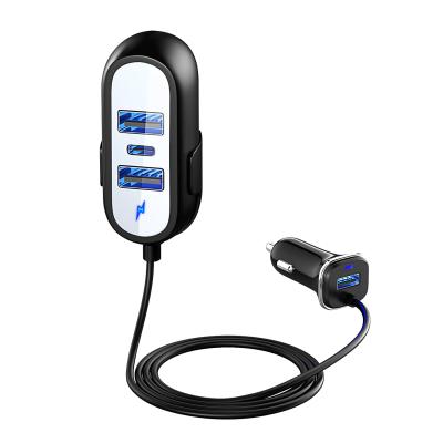 China Mobile Phone 44W PD Mode Four Outputs Car Charger With 1.5M Extend Cable for sale