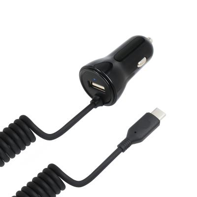 China Mobile Phone PD 20W Tethered Type C Cable Car Charger With Extra 2.4A USB Port Added for sale