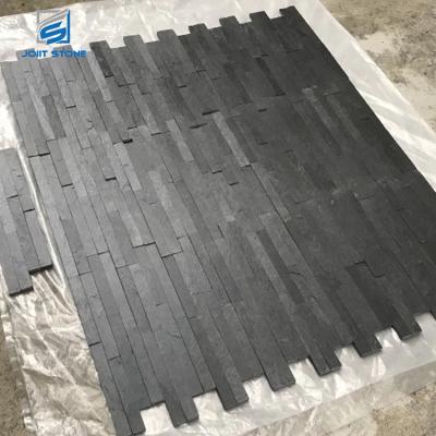 China Modern Joiit Stone Square Shape Natural Black Quartzite Wall Decoration Meshed Culture Back Stone for sale