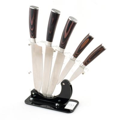 China Viable High Quality 5pcs Color Handle Stainless Steel Wood Kitchen Knife Set With Acrylic Knife Holder for sale