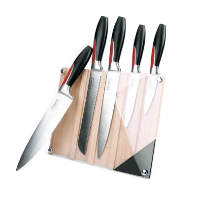 China 6 Pcs Durable High Quality Kitchen Knife Set ABS Forged Handle Stainless Steel Kitchen Knife Set Wood Holder for sale