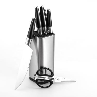 China Viable The New Classic 5Cr15 Series Stainless Steel Kitchen Knife Set Plus Kitchen Scissors With Iron Knife Holder for sale