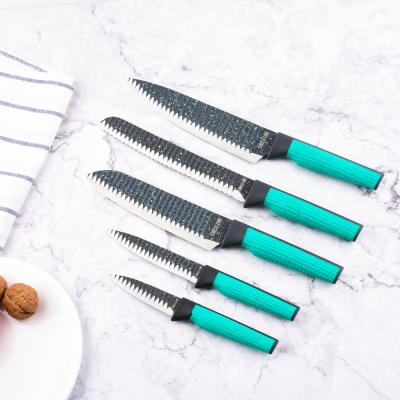 China Customized Viable Color 5pcs TPR Non-Stick Kitchen Knife Handle Stainless Steel Kitchen Knife Set For Cooking for sale