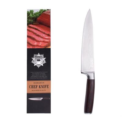 China 8 Inch Super Durable High Carbon Steel Damascus Chef Kitchen Knife With Wood Color Handle for sale