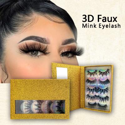 China 5pairs Natural Set Lash Book Faux Mink Full Strip Eyelashes Synthetic Silk Lashes Wholesale Eyelash Books Cruelty Free 3D Fur Hand Made for sale