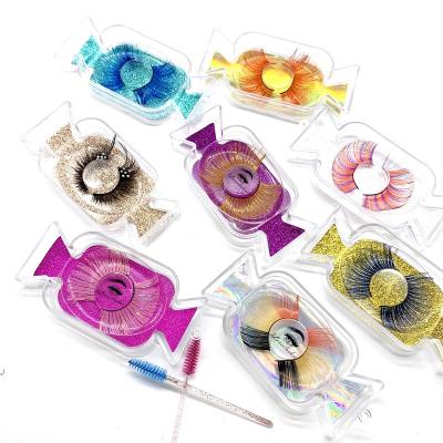 China Private label 3d color crisscross eyelashes, wholesale real 25mm mink fur 3d strip eyelashes full with custom lashbox packaging for sale