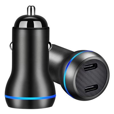 China New 2020 China-chic Dual Type C 12v 24V PD Port Output 40W Super Fast Car Charger For Mobile Phone Tablet For Samsung iPhone for sale