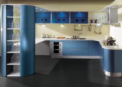 China Blue Lacquer Finish Painted Kitchen Cabinets Contemporary Style Hotel Project for sale