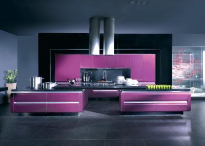 China Solid Wood Closeout Modern Kitchen Cabinets With Purple Lacquer Finishes for sale