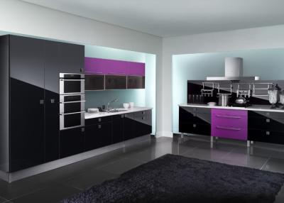 China L Shaped Semi Custom Modern Kitchen Cabinets , Flat Door Dark Kitchen Cabinets for sale