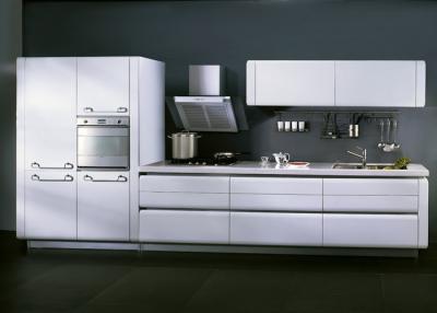 China Matt White Lacquer Kitchen Cabinets For Home / Hotel With Slider Basket for sale