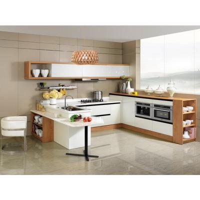 China Modern White Stainless Steel Kitchen Cupboards Laminate Covering With Aluminium Handle for sale