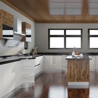 China Tranditional U Shaped Laminate Kitchen Cabinets Wood Grain / White Color Door for sale