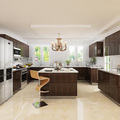 China 18mm Mdf Carcass Laminate Kitchen Cabinets Visible Handle Luxury European Style for sale