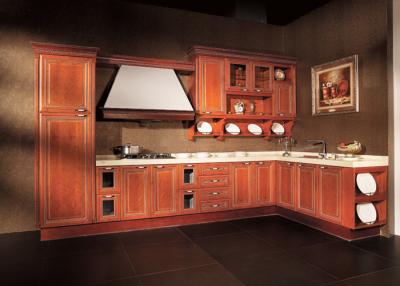 China L Shaped Apartment Solid Wood Kitchen Cabinets Antique Red With Dtc Hinges for sale