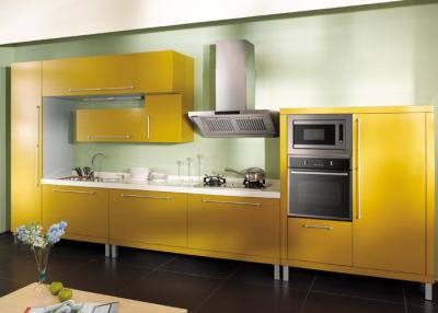 China Butter Yellow UV / PVC Kitchen Cabinet , Custom Modern Built In Cupboards for sale