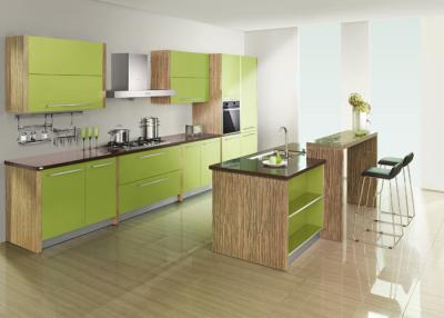 China Apple Green Wood Grain UV Kitchen Cabinet With Coffee Solid Surface Countertops for sale