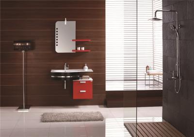 China European Style Red Lacquer Bathroom Vanity Cabinets Waterproof Board Free Standing for sale