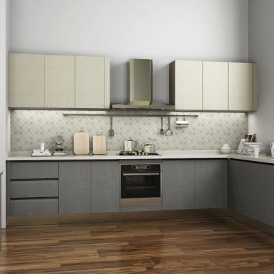 China L Shaped Melamine Kitchen Cabinets With Stainless Steel Appliances European Style for sale