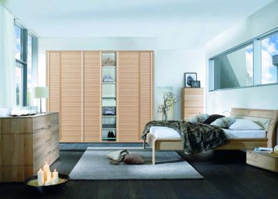 China Solid Oak Wood Veneer Sliding Door Wardrobes , Free Standing Bedroom Sliding Wardrobes for sale