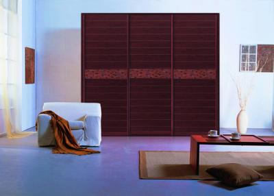 China Modern Walnut Triple Sliding Door Wardrobes Aluminium Frame With Moisture Proof Board for sale