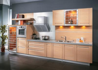 China Modern Style Maple Color Pvc Kitchen Cabinets Simple 1 Shape With Grey Quartz Stone for sale