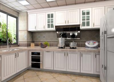 China White Particle Board Pvc Custom Kitchen Cupboards Traditional L Shape With Fridge for sale