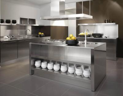 China Sliver color L-shape Stainless Steel Kitchen Cabinet With Shelf And Drawer For House for sale