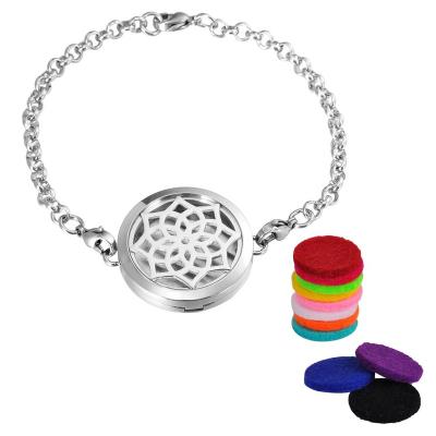 China Cute Aromatherapy Essential Oil Diffuser Pendant Bracelet, Flower Of Life Bangle Stainless Steel Bracelet Jewelry for sale