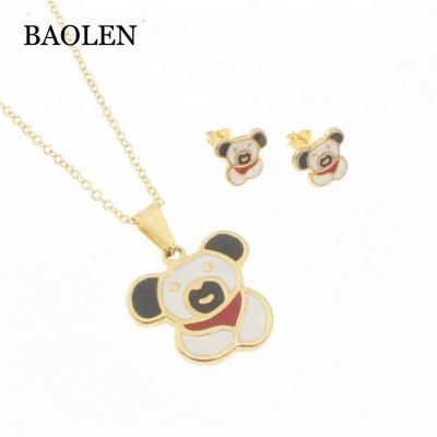 China Fashion Stainless Steel Gold Chain Children Stainless Steel Pig Necklace Small Happy Pink Earrings Set Cartoon Enamel Kids Jewelry Set for sale