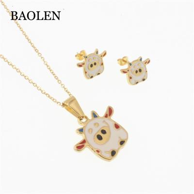 China Popular Stainless Steel Pig Cartoon Enamel Children Jewelry Set For Women Girl Chain Jewelry for sale