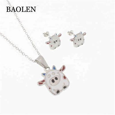 China Stainless Steel Baolen Set Kids Stainless Steel Little Pig Jewelry Set Pink Cartoon Animal Necklace And Earring Jewelry for sale