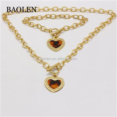 China Wholesale Fantasy Fire Shell Heart Necklace Bracelet Set High Quality Stainless Steel Jewelry Men's 316L Stainless Steel Cup Link Chain for sale