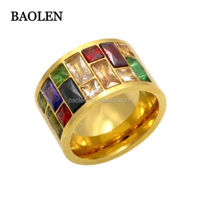 China CLASSIC Multicolor Crystal Ring For Women 316L Stainless Steel Wedding Rings Rainbow Stone Ring Anillo Female Fashion Jewelry for sale