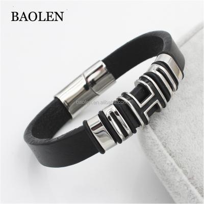 China Bracelet 316 l stainless steel brand punk men and women braided leather bracelet for sale