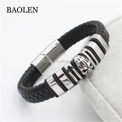 China Titanium Stainless Steel Men Leather Tibetan Silver Bracelet Fashion Vintage Jewelry Accessories Paratax Skull Charm Bracelet Men Jewelry for sale