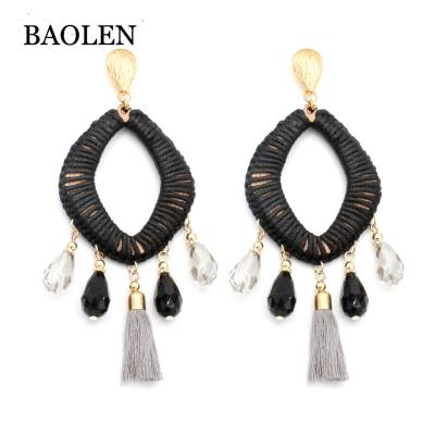 China Ethnic Black Red Green Gray Tassel Earrings For Women Gold Alloy Vintage Crystal Water Drop Earrings For Party Drop Shopping for sale